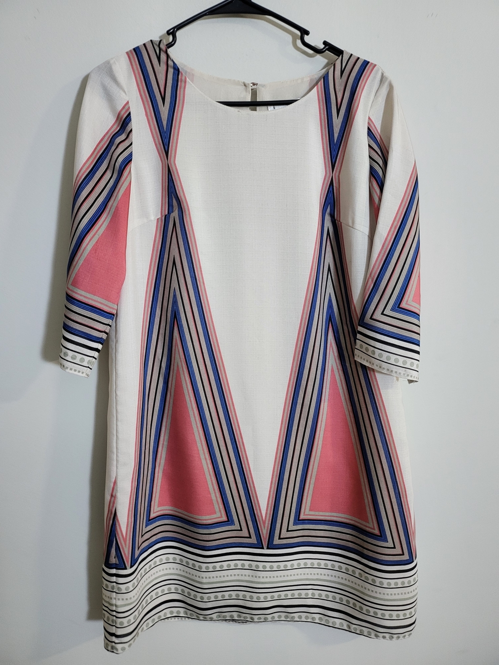 Cream-colored Shift Dress With Bold, Geometric Tribal Pattern